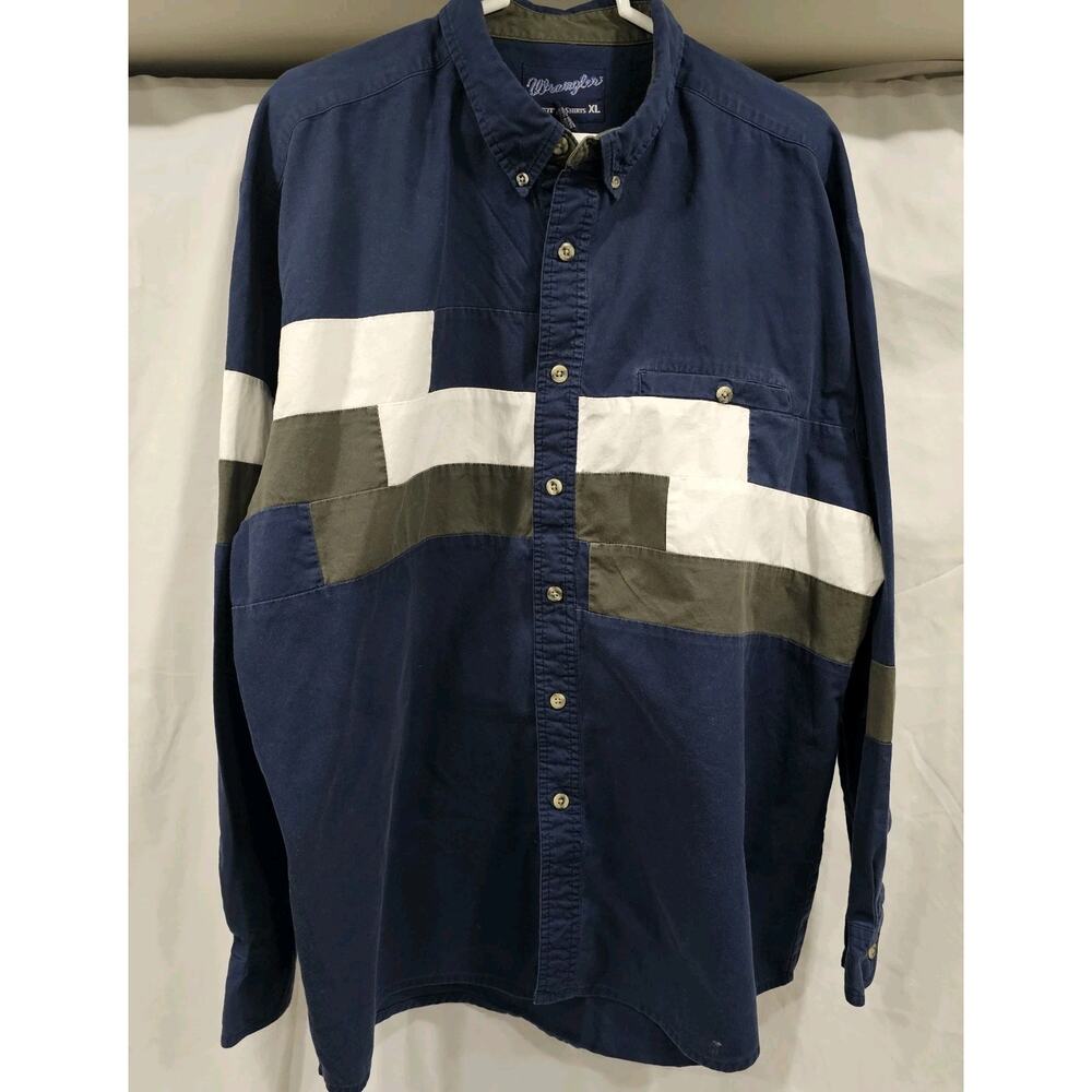 Wrangler Shirt Mens XL Western Colorblock Geometric 90s Snap vintage Blue Green